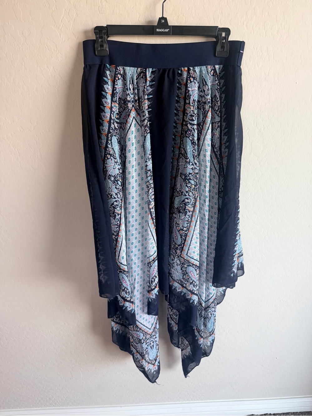Metro Wear Navy Sheer Paisley Handkerchief Skirt M Prairie Cottagecore Boho